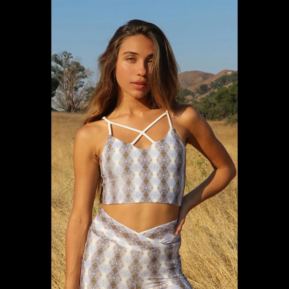 Wolven Argyle Plaid Leggings and Crop Top